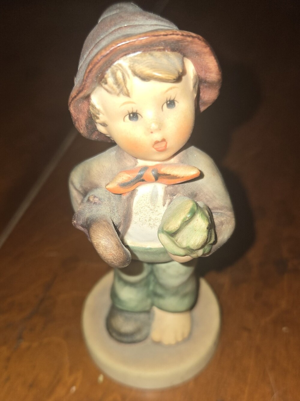 Goebel Ceramic Missing Sock Figurine in Green and Peach